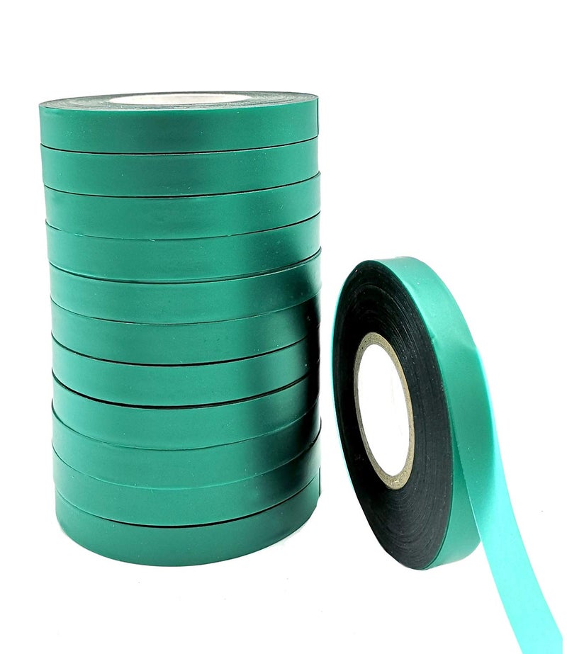 Medoore 12 Rolls 150 Feet Stretch Tie Tape 0.5 Inch Garden Tie Tape Thick Plant Ribbon Garden Green Vinyl Stake for Indoor Outdoor Patio Plant Use - Image 1